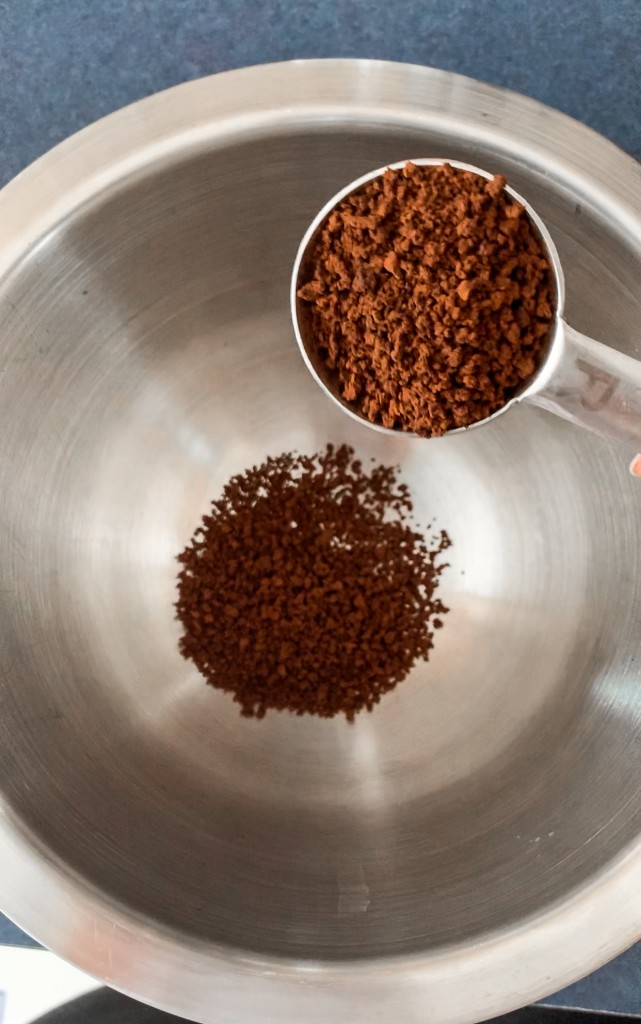 First, add the instant coffee to a small bowl. 